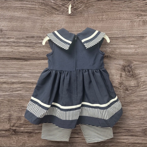 NWT Bonnie Jean 2T Navy White Stripe Ribbon Sailor 2pc Dress&Pants Outfit - Picture 5 of 11